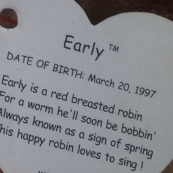 Rare vintage Ty Beanie Babies Early Bird  errors  swing tag 1997 tush tag 1998 - Picture 4 of 6